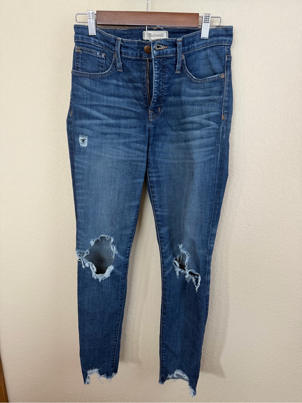Madewell Medium Blue Distressed Skinny Ankle Jeans